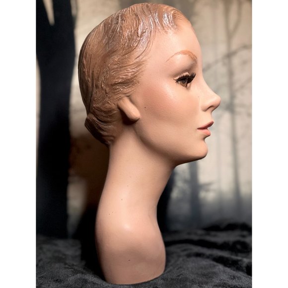 Antique 40s 50s Female Mannequin Head Bust Vintage Woman Hat Jewelry Scarf - Picture 4 of 9